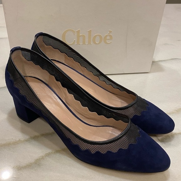 Chloe Shoes - Chloe Heels size 40 Navy Suede Black Mesh